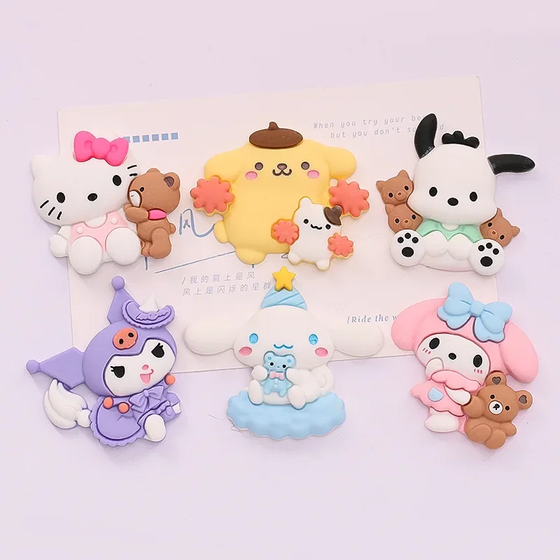 Sanrios Hello Kitty Resin Accessories Kuromi Cinnamoroll Melody Pompompurin Pochacco Kawaii Cartoon Refrigerator Decoration Toy