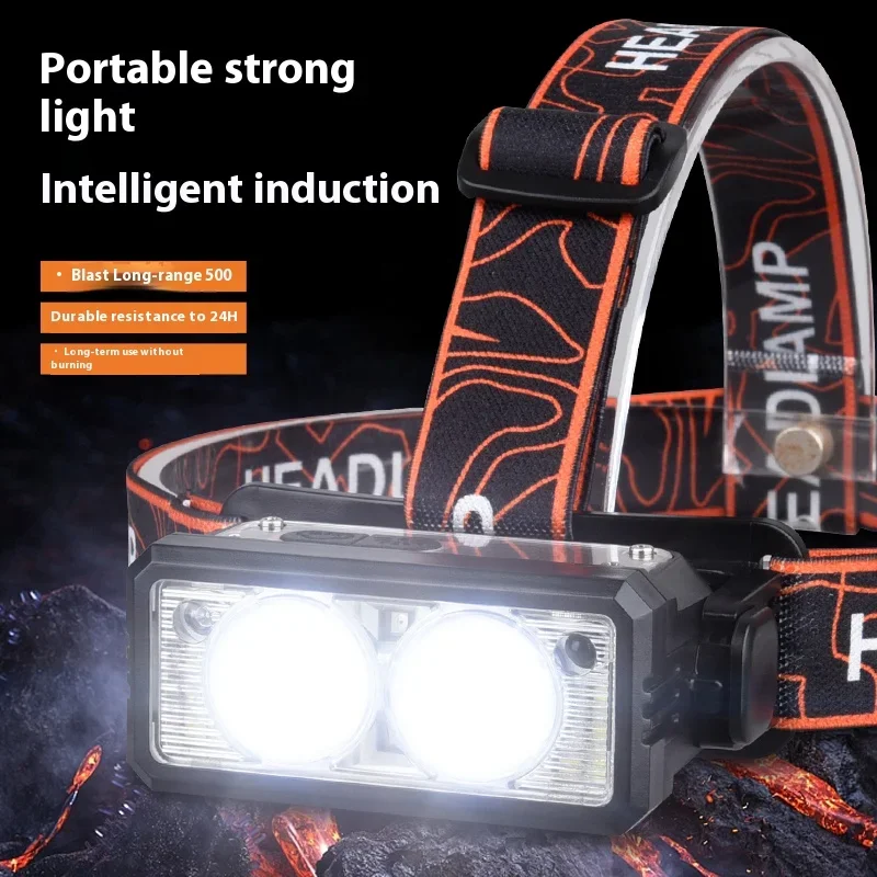 Linterna frontal LED impermeable tipo C, recargable, 18650