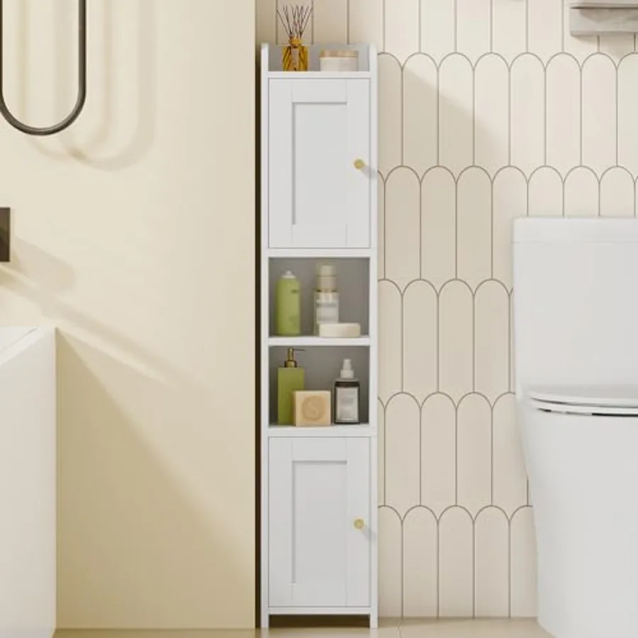 

Slim Bathroom Storage Cabinet, Narrow Cabinet with 2 Doors, Small Bathroom Organizers and Storage, Laundry Room Organization fo