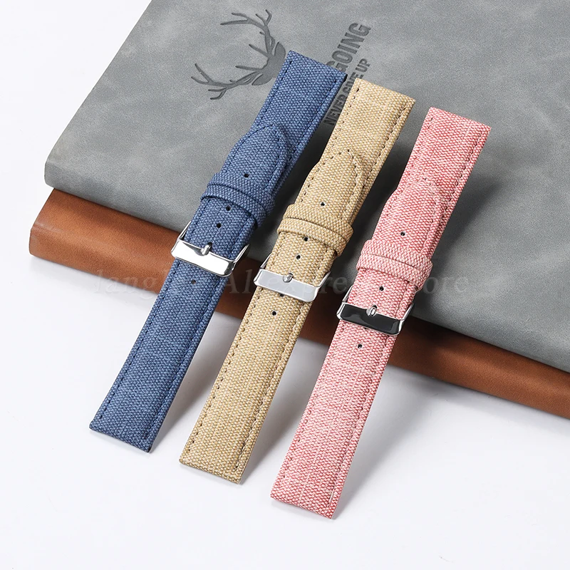 10/12/14/16/18mm 20mm 22mm Canvas Leather Denim Fabric Nylon Strap Retro Watchband for Seiko Men Women Sport Universal Bracelet