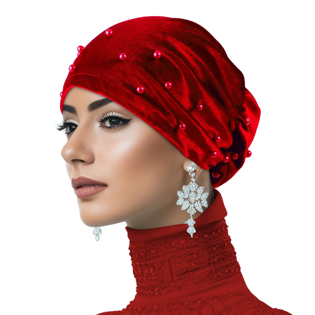 

New Velvet Turban Beads Pearl Hat Flower Muslim Hijab Women Head Wrap Beanie Bonnet Chemo Cap Headscarf Hair Loss Turbante Mujer