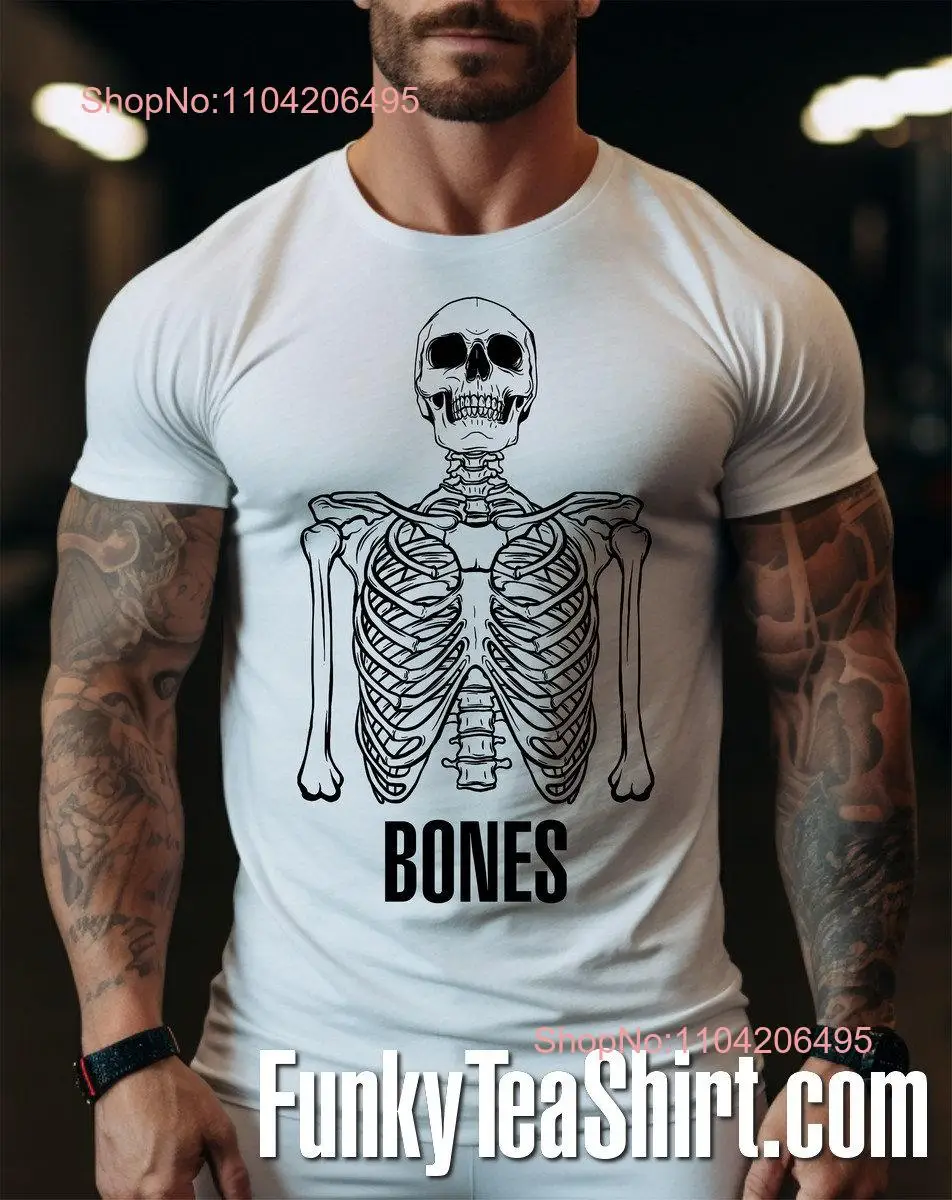 BONES Skeleton Skull Torso Scary Halloween T Shirt Costume Party Spooky Creepy  long or short sleeves