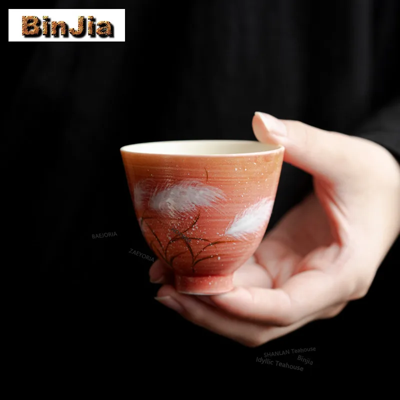 BAEJORIA 70ml Hand-painted Sunset Reed Teacup Vintage Tea Bowl Cute Cup Tea-tasting Smelling Cup Chazhan Master Cups Craft