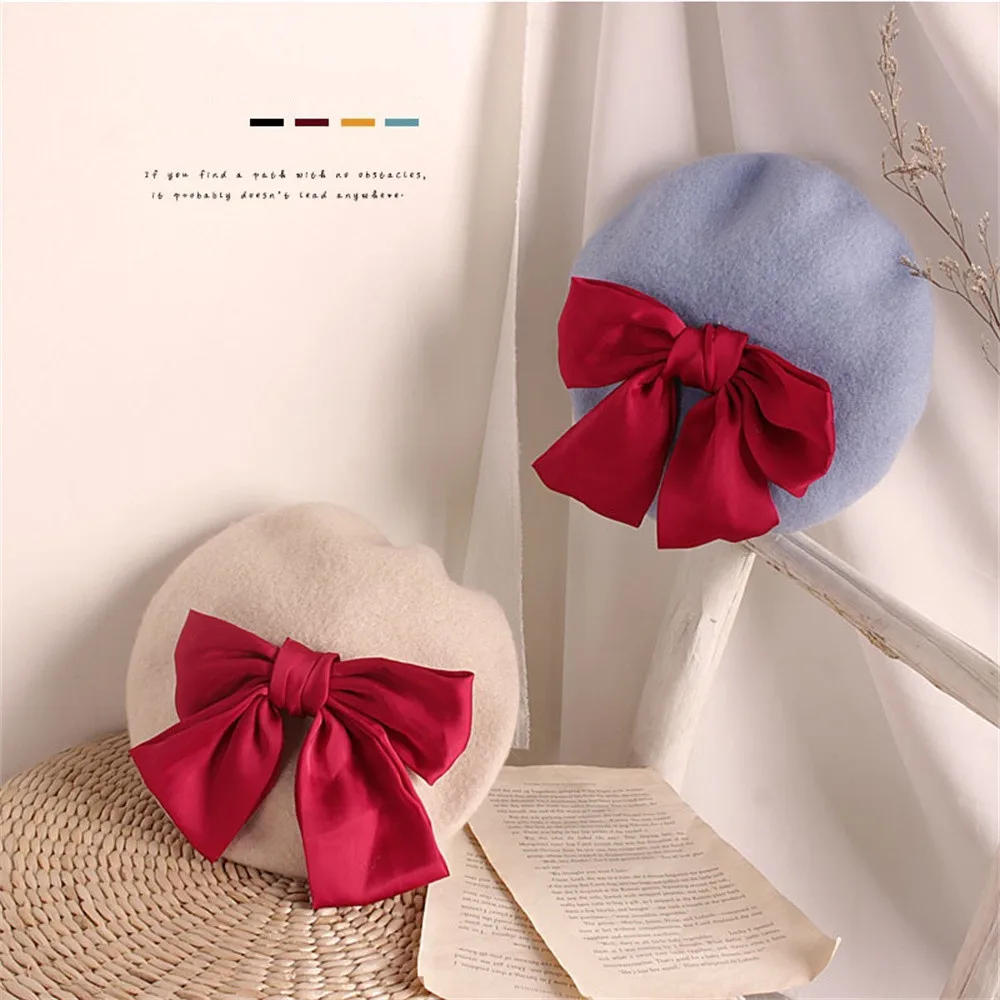 Big Bow Children Beret Autumn and Winter Models Boys and Girls Baby Painter Hat Fashion Hat