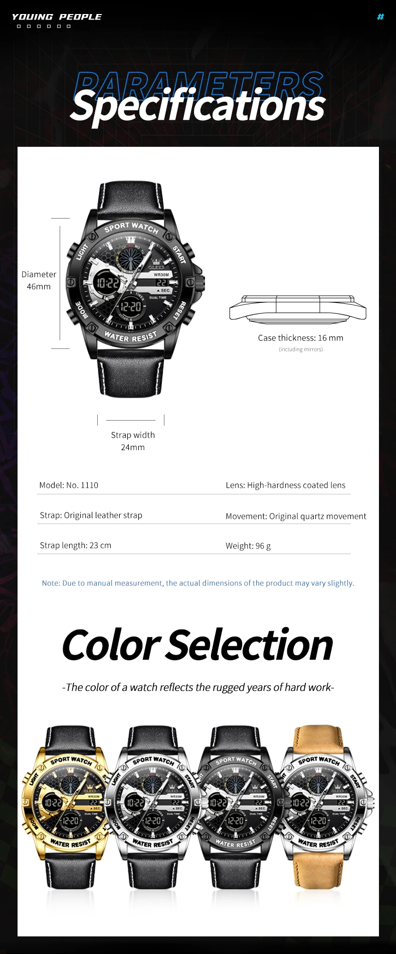 OLEVS 1110 Original Quarzuhr für Herren Multifunktionale Persönliche Digitaluhr Modische Lederarmband Sportuhr – Detail 5