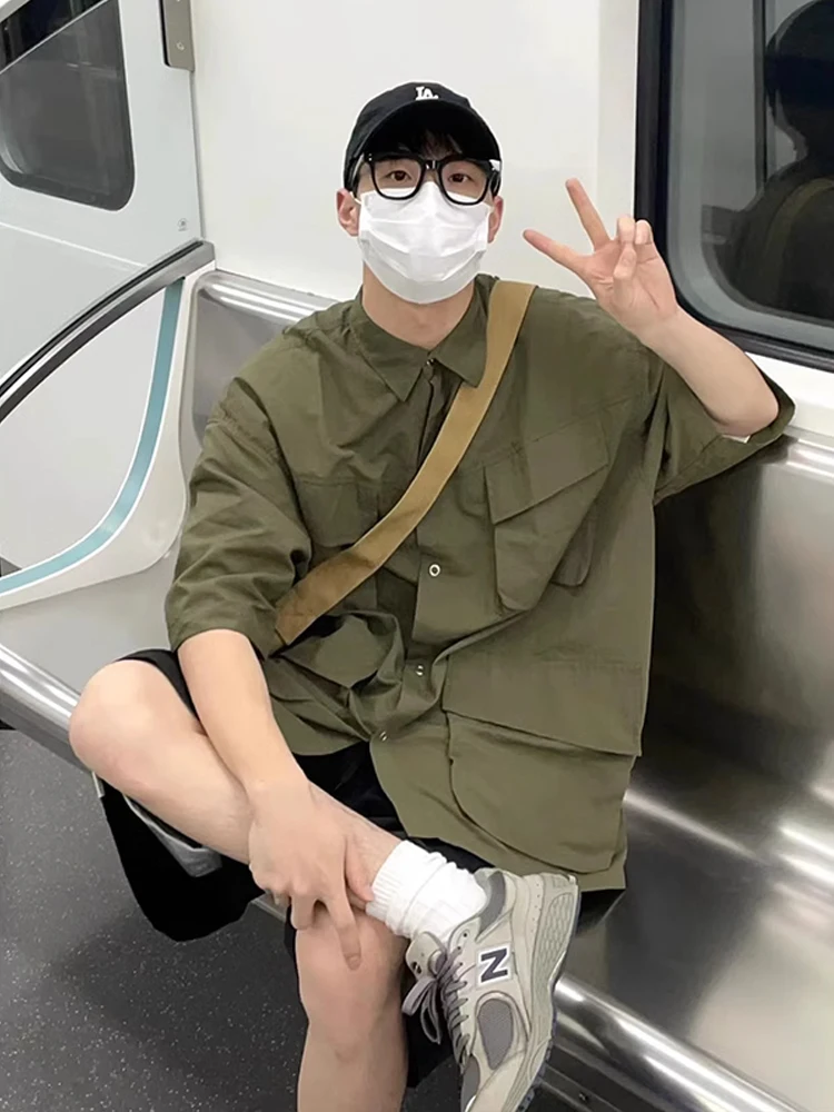 

Мужская летняя повседневная рубашка свободного кроя в американском стиле, с коротким рукавом, для работы, с эффектом высокой воздухопроницаемости