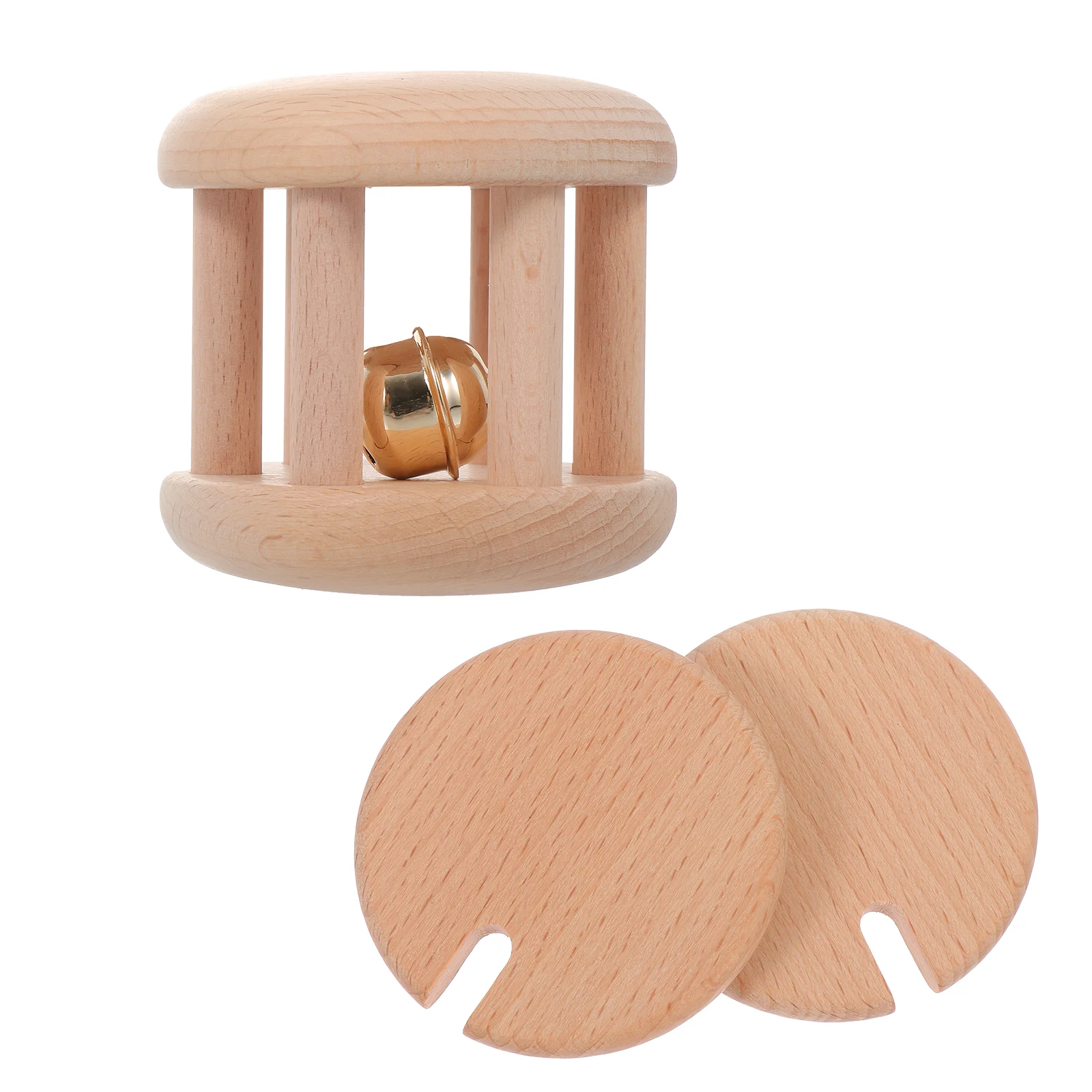 2 Pcs Baby Molar Toys Wooden Teething Infant Rattle Cartoon Chewable Grasping Toys Non Smooth Edges Promote Hand Eye