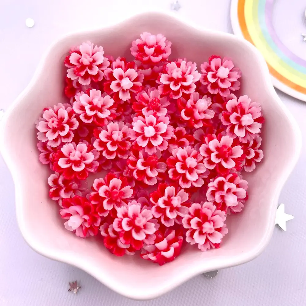 12mm Resin Double Layer Candy Color Flatback Flower Rhinestone 50Pcs Scrapbook Ornament Figurines  Appliques Crafts DIY Nail Art