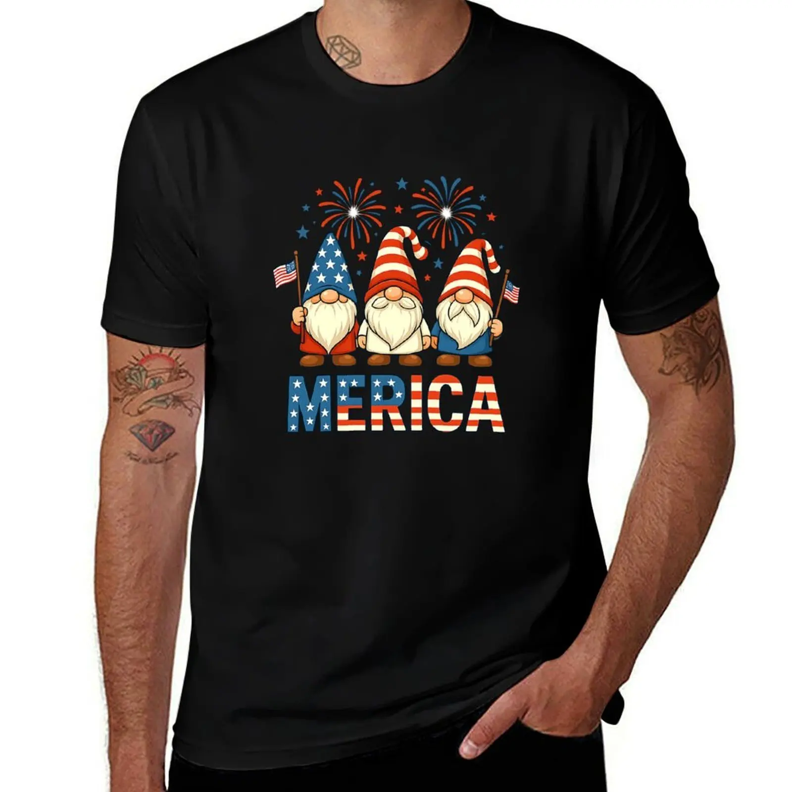 

Patriotic Gnomes Holding Flags Red White Blue USA Design T-Shirt blacks luxury designer Louboutins for a boy mens t shirts pack