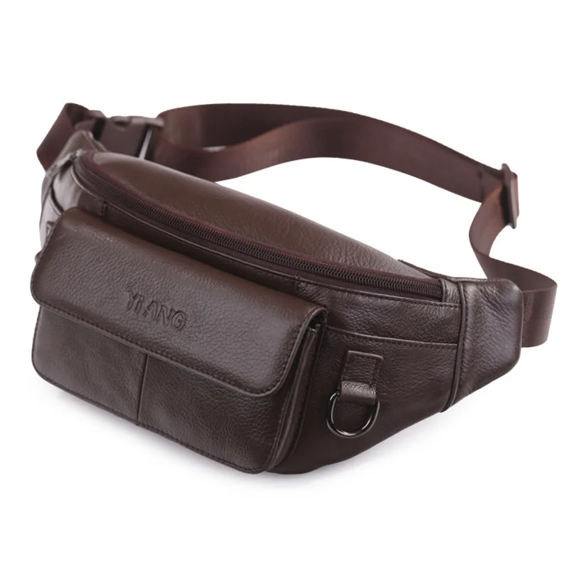 

New Real Cowhide Hip Fanny Belt Pack Pouch Single Shoulder Cross Body Bag High Quality Men Genuine Leather Waist Chest Bags