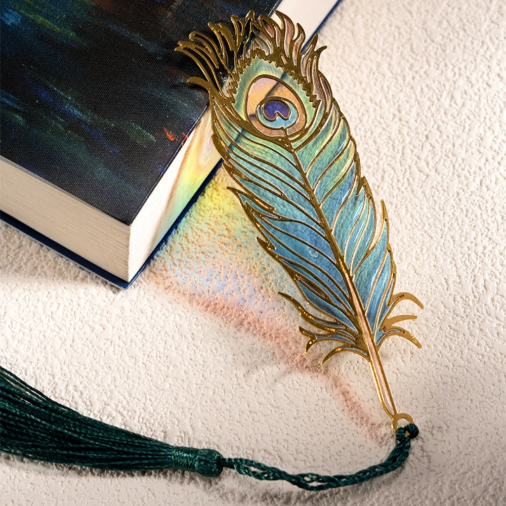 Metal Translucent Peacock Feather Bookmark Colorful Light Shadow Bookmarks Book Lovers Pagination Mark Student Stationery Suppli