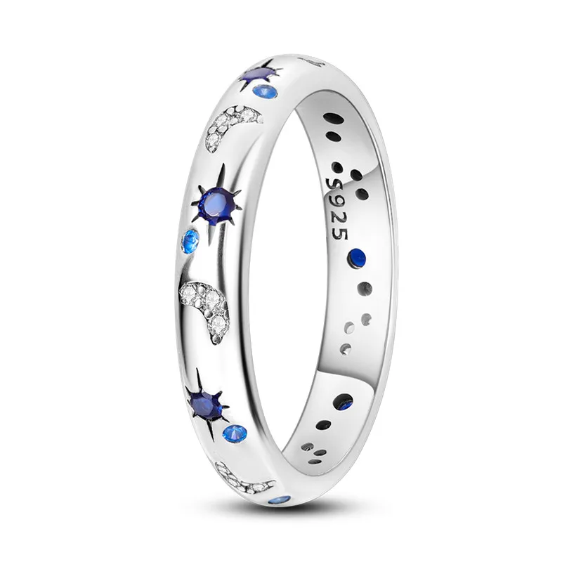 Women's 925 Sterling Silver Simple Sparkling Zircon Stackable Ring