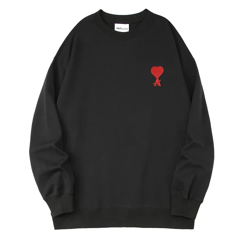 New models AMI A Love Arrow Pullover Couple Sweater Autumn Loose Heavy Duty Round Neck Large Label Embroidery Menswear Trend
