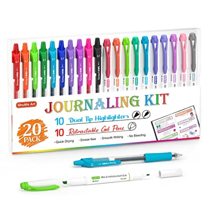 

20 Pack Jourling Kit10 Colo Dual Tip Highlighte and 10 Colo Retractable Gel Ink Pens Perfect for and Adults Coloring Underlinin
