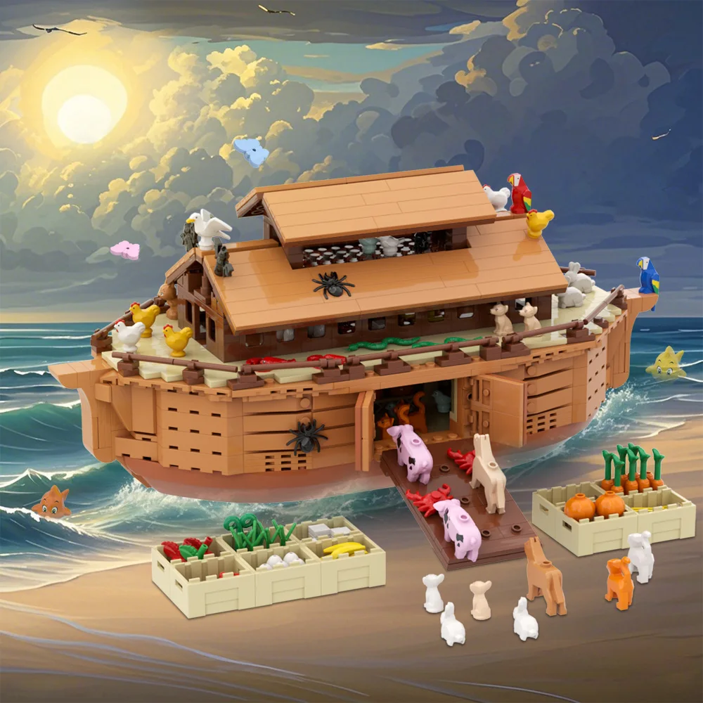 

Gobricks MOC Noahs Ark Bricks Model Noahs Ark Medieval Nautical Square Ship Building Blocks Assembly Toys Kids Birthday Gifts