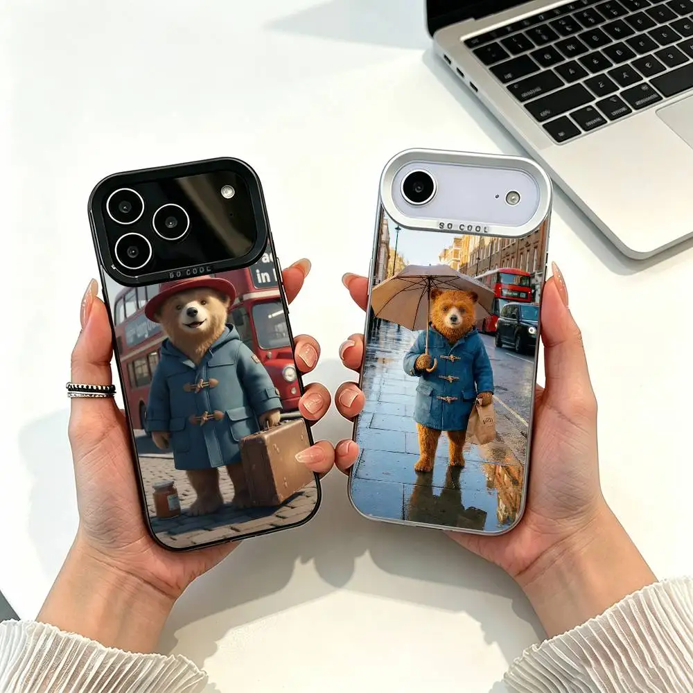 

Cartoon P-Paddington B-Bears Phone Case For iPhone 11 12 13 14 15 16 17 Pro Max Plus white silver Phone Cover