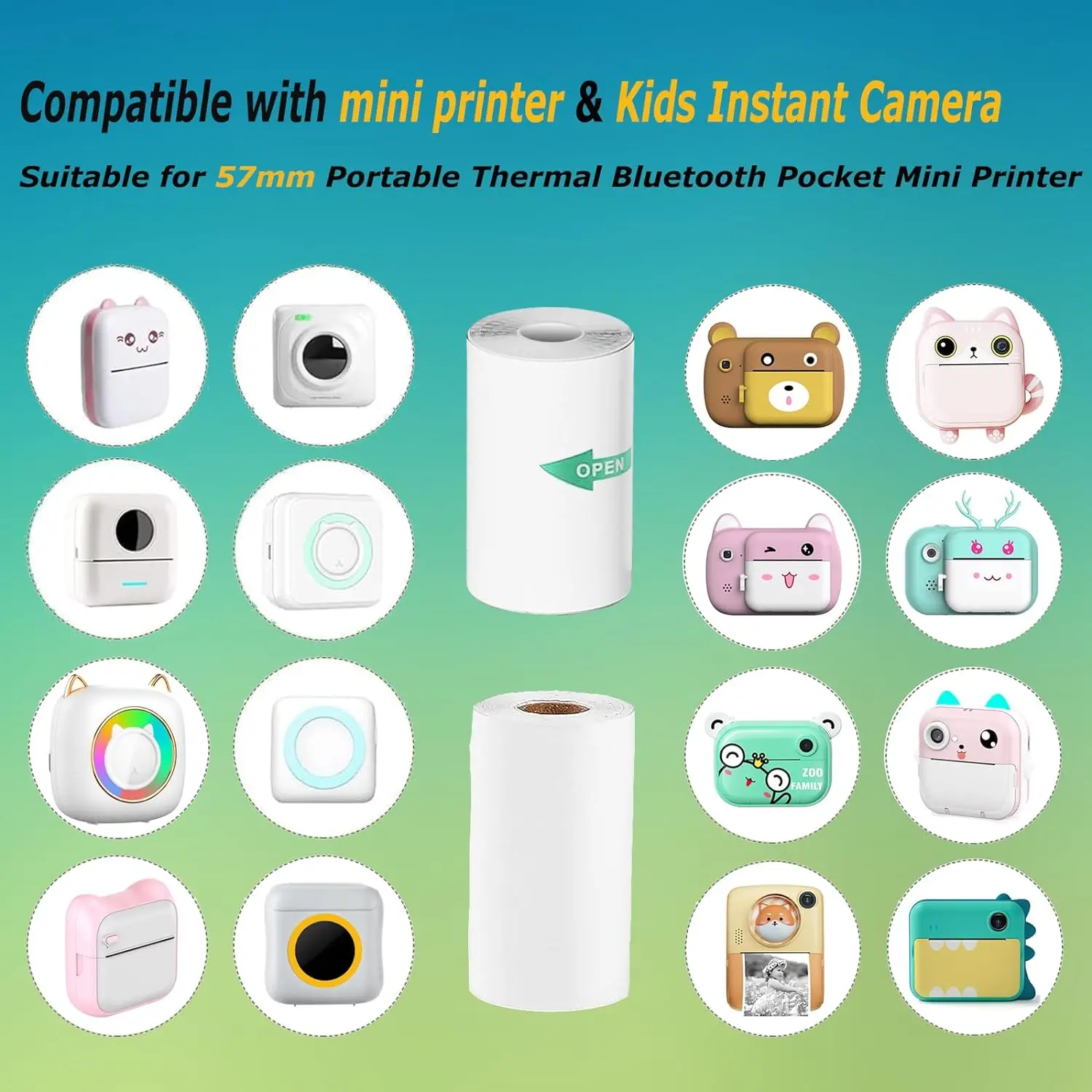 10Rolls Thermal Printer Paper 57x25mm For Mini Sticker Receipt Printer Portable Pocket Printer, Mini Printer Paper Refill