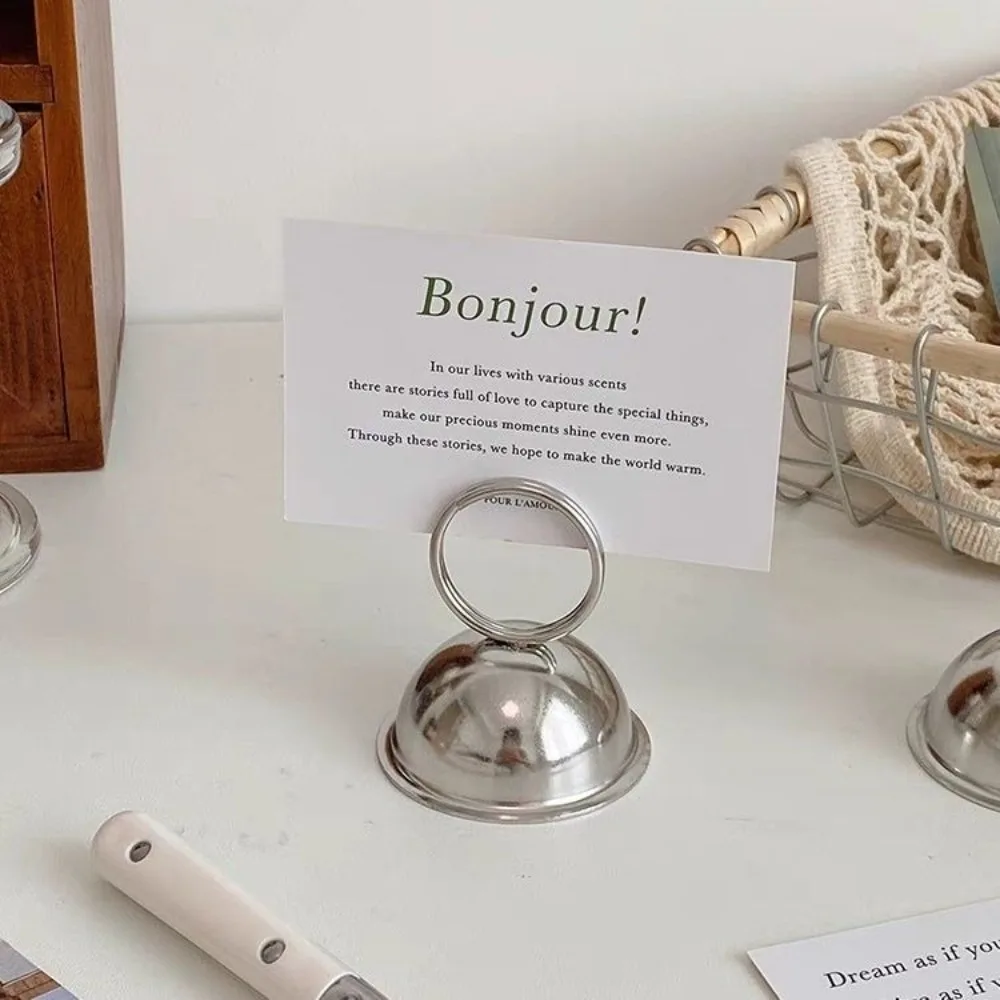 

3pcs Silver Stainless Steel Card Holder Multifunction Stable Base Metal Memo Clips Minimalism Design Name Card Holder