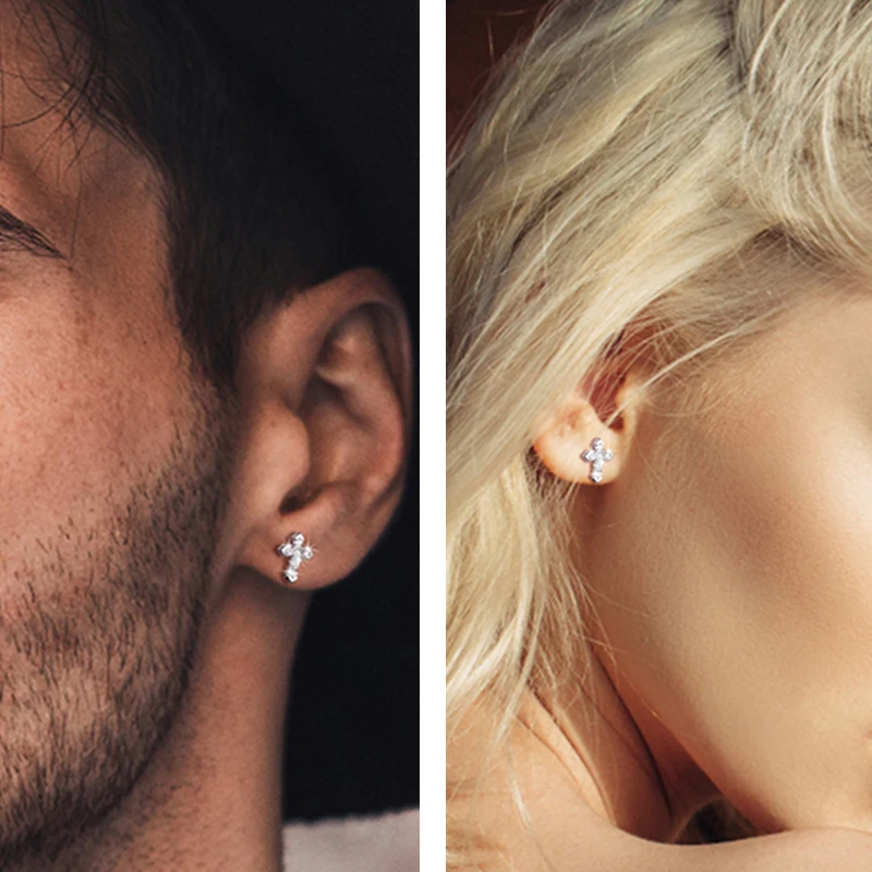 2024 New Unisex Full Iced Out Moissanite Religious Cross Earring Real Silver 925 Fine Women Jewelry Christmas Gifts
