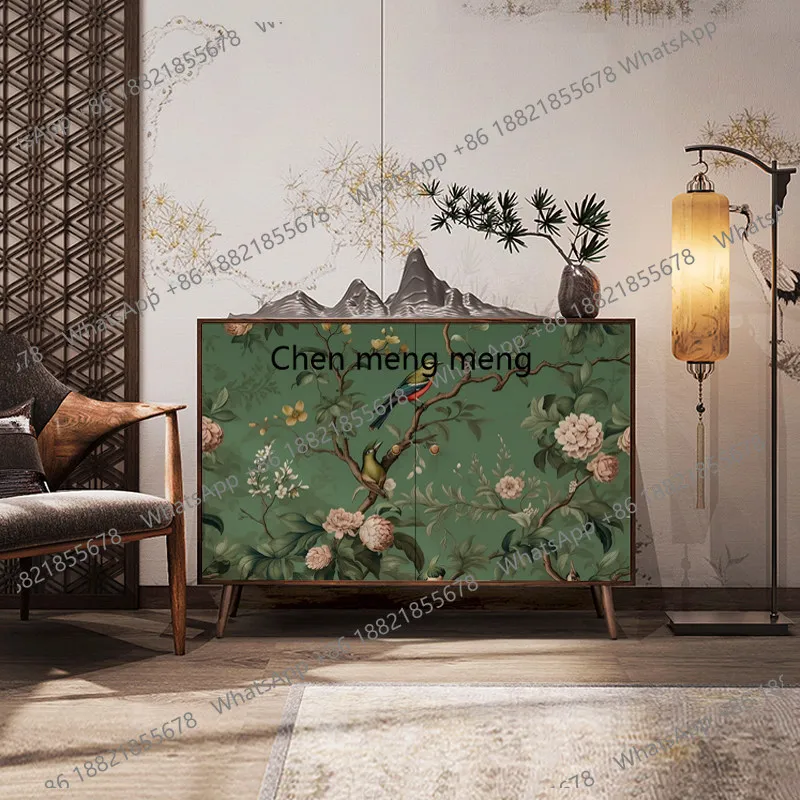 

Retro flower and bird sideboard all solid wood living room storage cabinet wall to wall