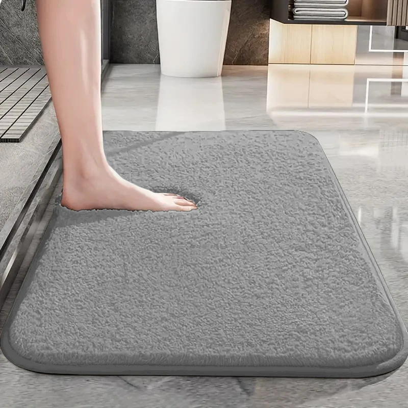 Engrossado cor sólida banheiro antiderrapante tapete de chuveiro porta absorvente pé quadrado cabelo longo tapete de toalete