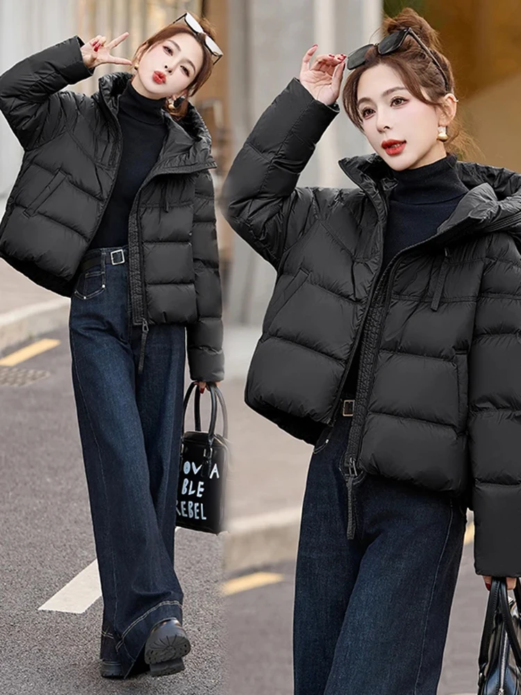 

Женская зимняя повседневная свободная куртка-пуховик с капюшоном, на молнии, цветная