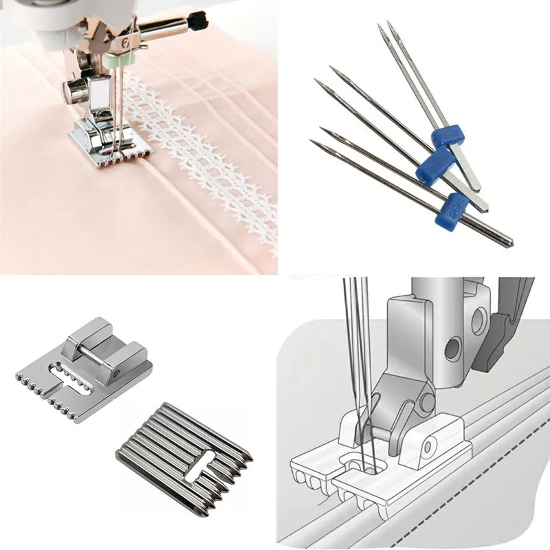 5/7/9 Grooves Tucker Presser Foot Pintuck Feet Twin Double Pins Knitting Needle For Household Sewing Machine Accessories Singer