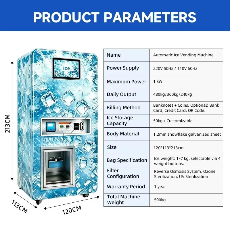 Popular commercial smart ice machines support credit card NFC scanning remote control,suitable for shopping mall water treatment