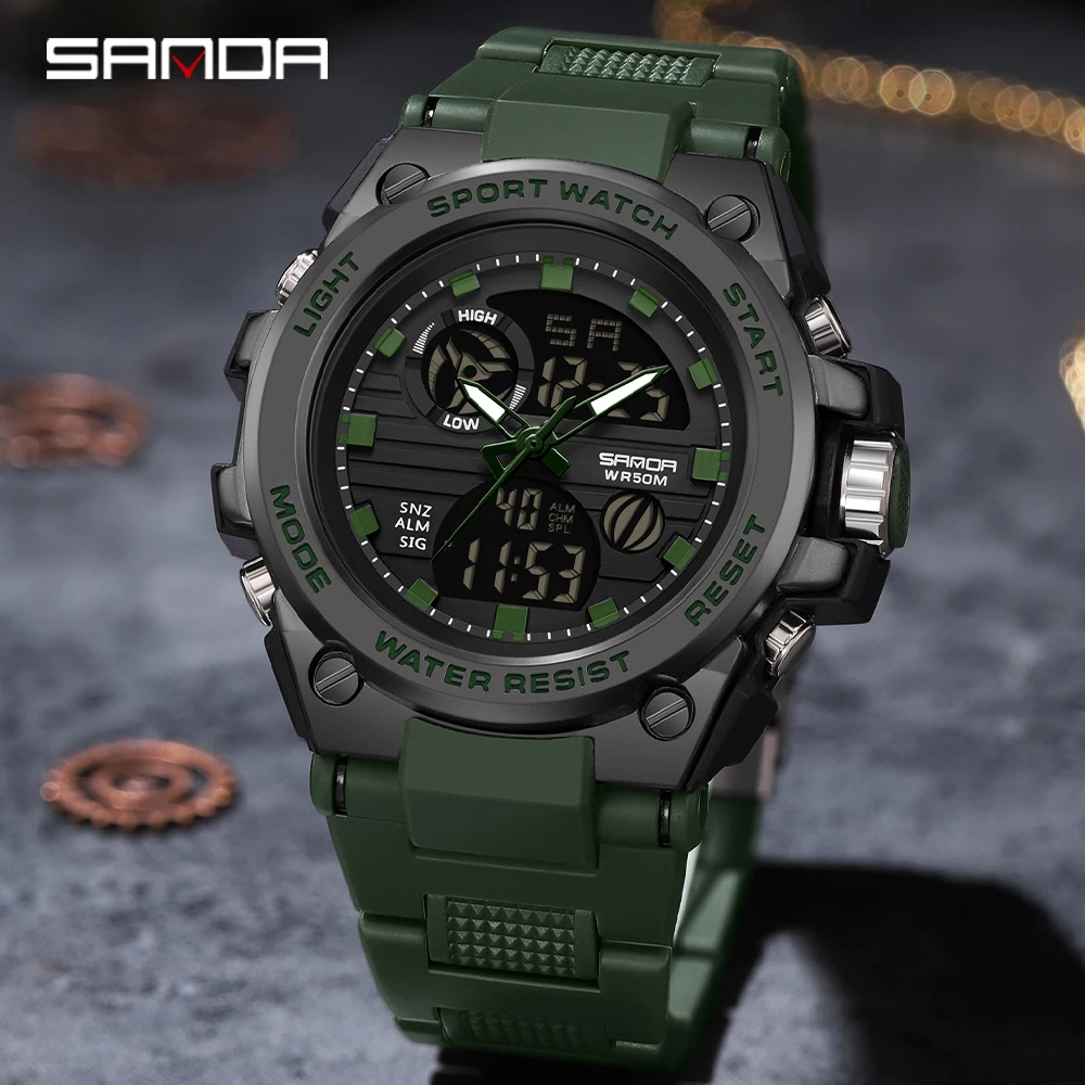 SANDA Men\'s Watches Sports Outdoor Waterproof Military Wrist Watch Tactics LED Alarm Stopwatch 2023 New Fashion Clock 9011