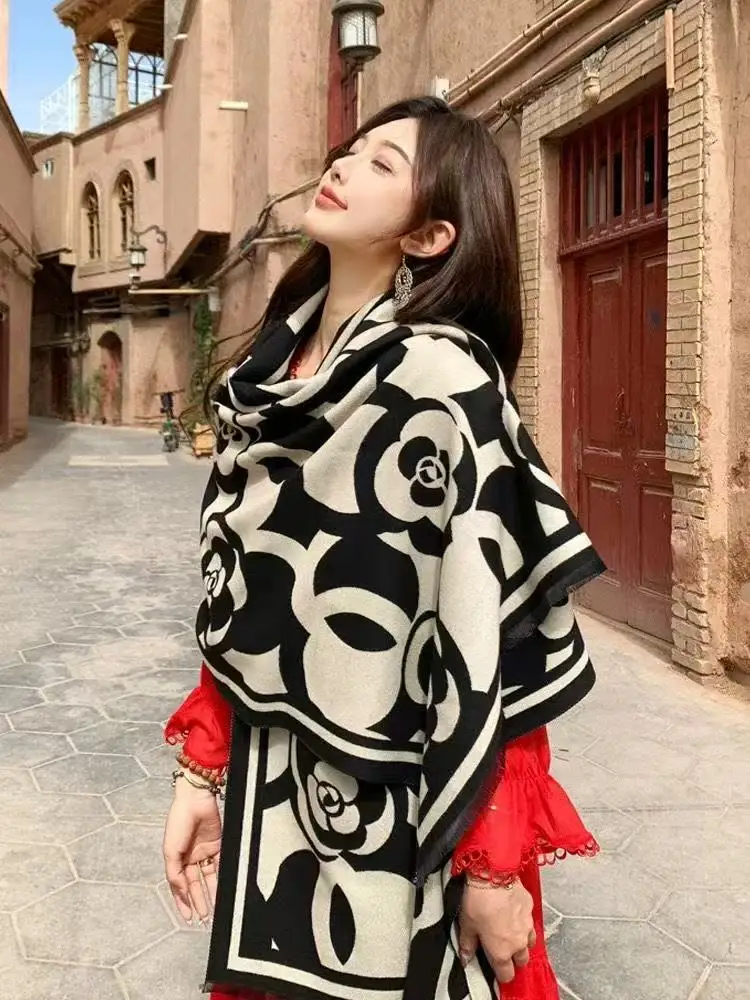 

2026 модный новый брендовый шарф с цветами для женщин, теплые зимние шарфы с принтом пашмины, шали, женские толстые одеяла, платок