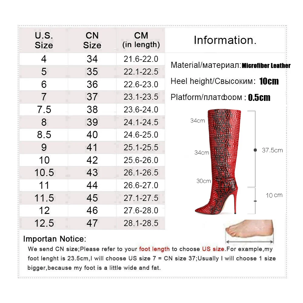 New Knee-High Boots In Crocodile-Patterned Leather Pointed Toe Slip-On Boots High Heels Women Winter Shoes Women Botines Mujer