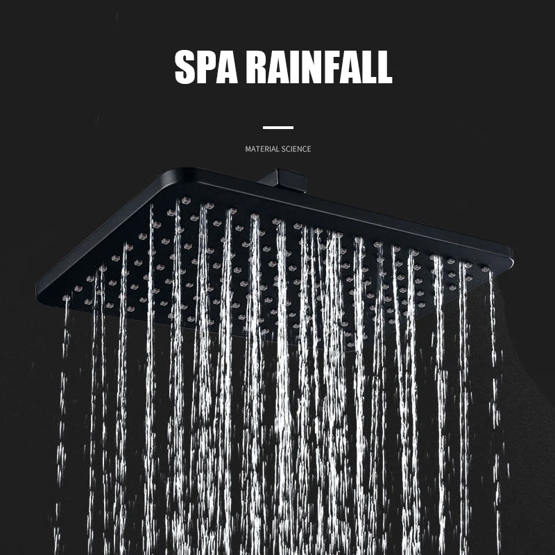 Black Rain Shower Set Bathroom Hot Cold Thermostatic Mixer Shower System Bathtub Wall Mount SPA Rainfall Shower System Bath Taps