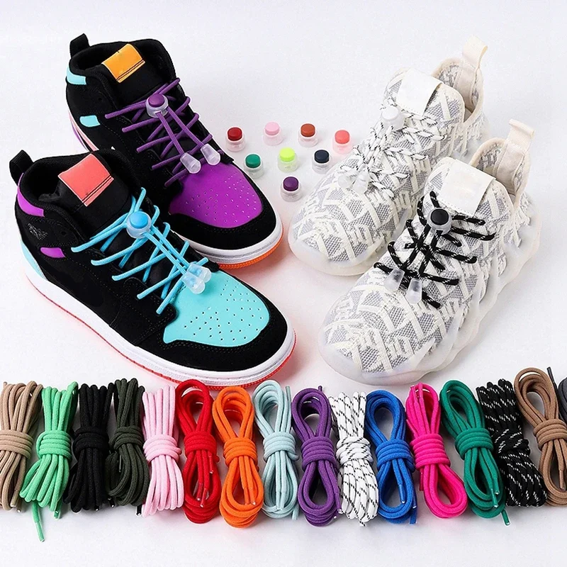 1 Pair Lazy Laces Elastic For Sneakers Snap Lock Shoelaces Without Ties Suitable For Children And Adults Round Shoelace Artifact image 5