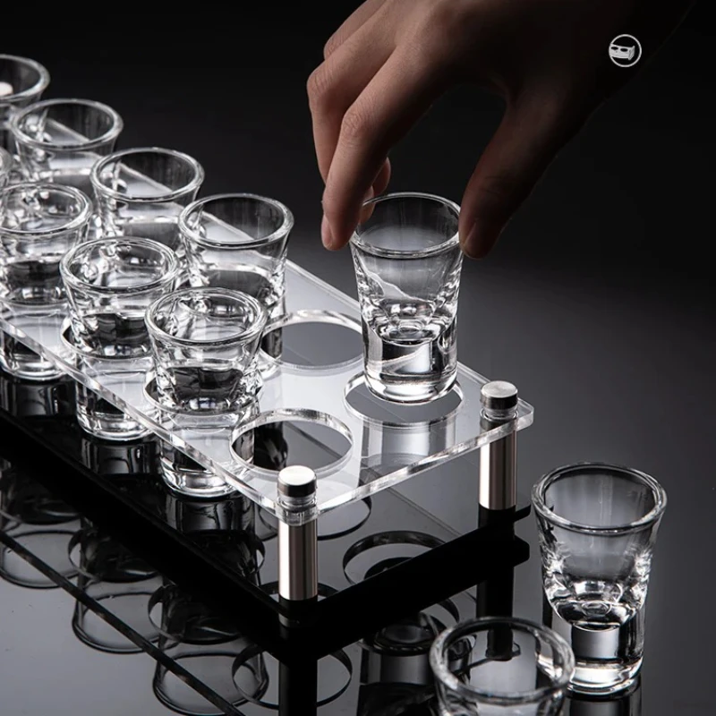 

Acrylic White Liquor Glass Rack Multi-Slot Shot Glass Holder Bar Serving Tray for Spirits Home Bar or Restaurant Use
