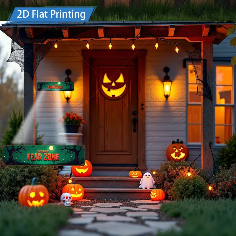 1pc Metal Sign, 4x16inch Halloween Fear Zone Sign - Spooky Pumpkin Bat Decor for Haunted House Party