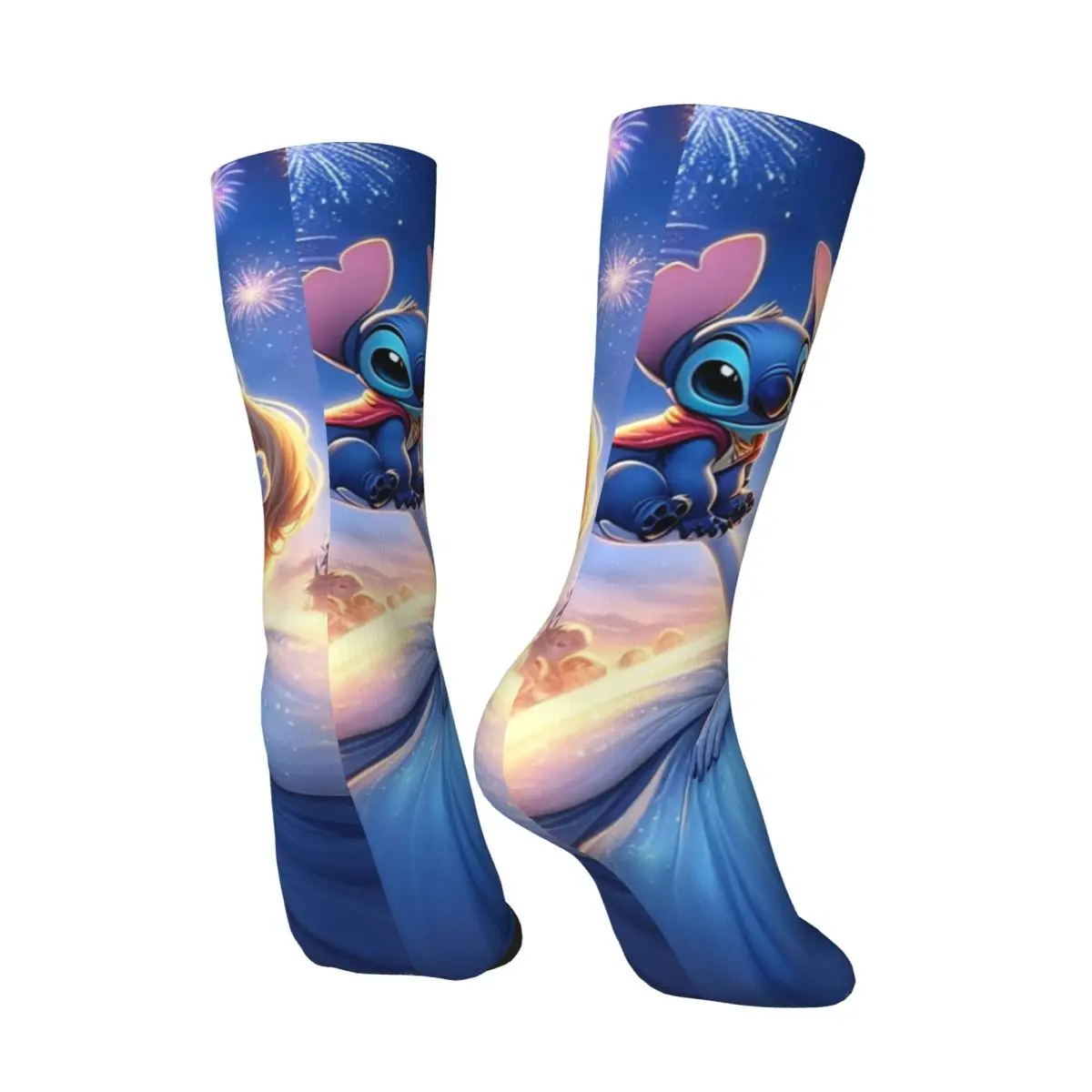 Medias de Stitch And princesas para hombre y mujer, calcetines suaves y divertidos, calcetines gráficos antideslizantes para correr, regalo de cumpleaños, Invierno