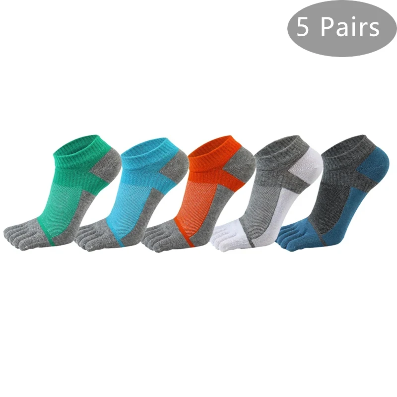 5 Finger Socks Mens Pure Cotton Sports Breathable Mesh Young Casual Soft Elastic Sweat-Absorbing Ankle Boat Toe Socks 4 Seasons