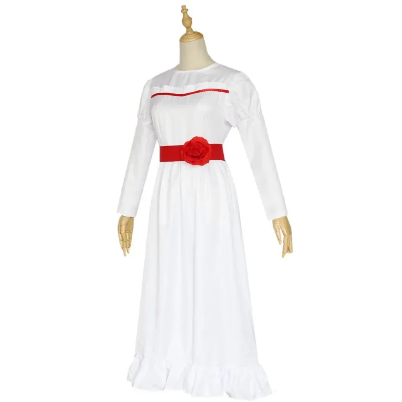 ConjingDoll Annabelle Halloween Horror White Dress Cosplay Costume Anime Game Long Sleeve O Neck Female Perform Dresses