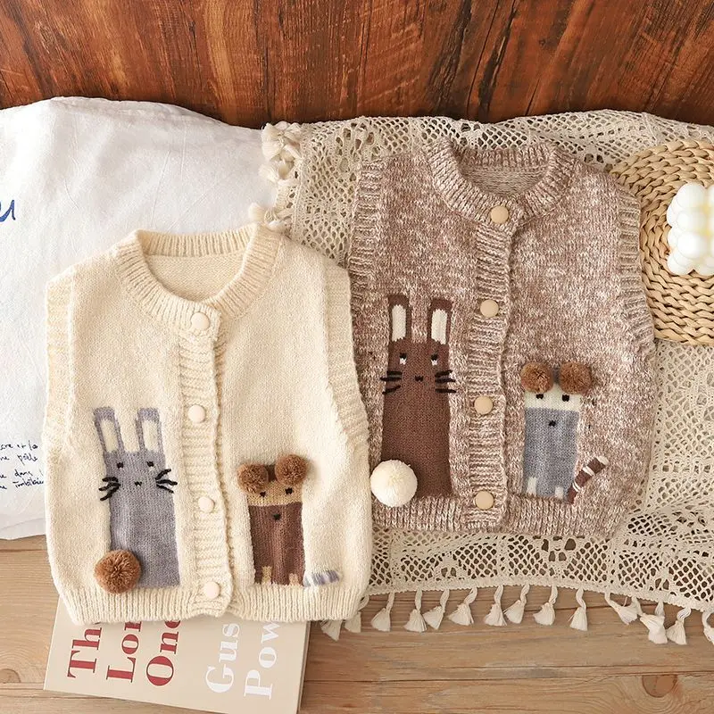 Boys' Vest Worn Outside Spring and Autumn Baby Knitted Vest Children's Autumn Top Girls Sweater Boys' Cardigan Vest