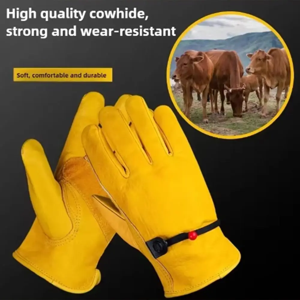 

With Adjustable Wrist Rope Outdoor Work Gloves Heat Resistant Gauntlets Welding Gloves Durable Flexible Labor Gloves
