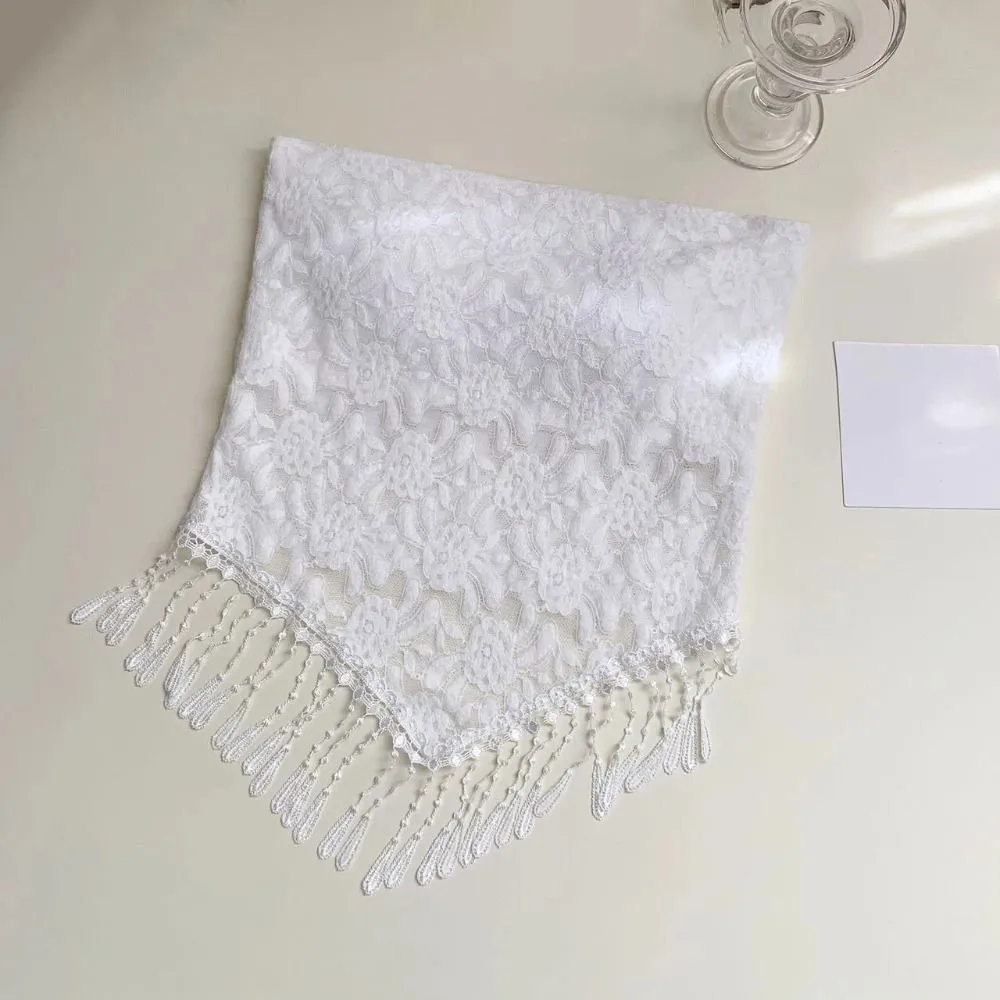 タッセルレースメッシュキャミソールシームレスオフショルダーレースクロップチューブトップスリムフィットボトムシャツノースリーブベストパッド付き女性用