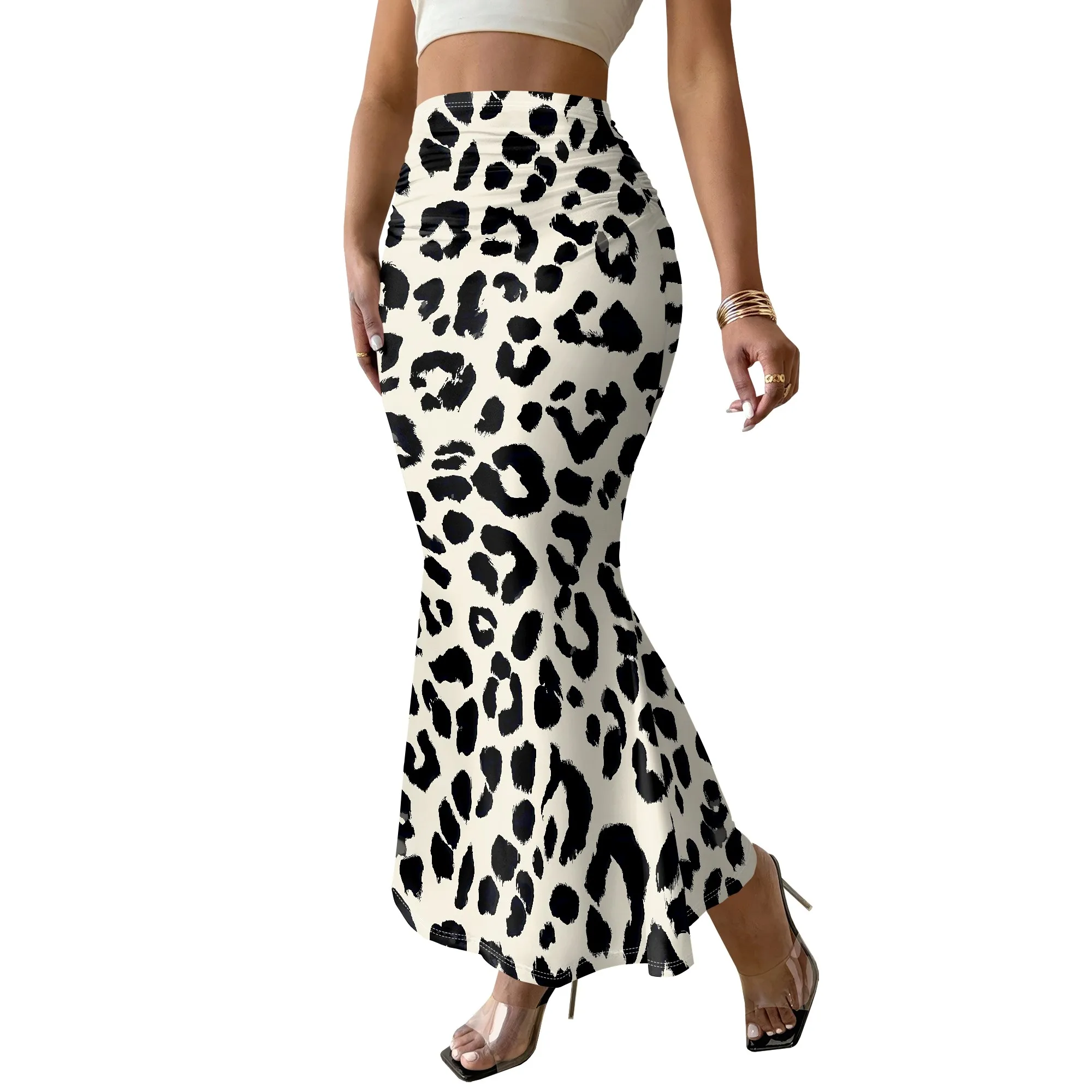 Leopard Print Mermaid Skirt, Animal Pattern Bodycon Bottoms, High Waist Ruched Design, Elegant Party Clubwear For Women, S-3XL