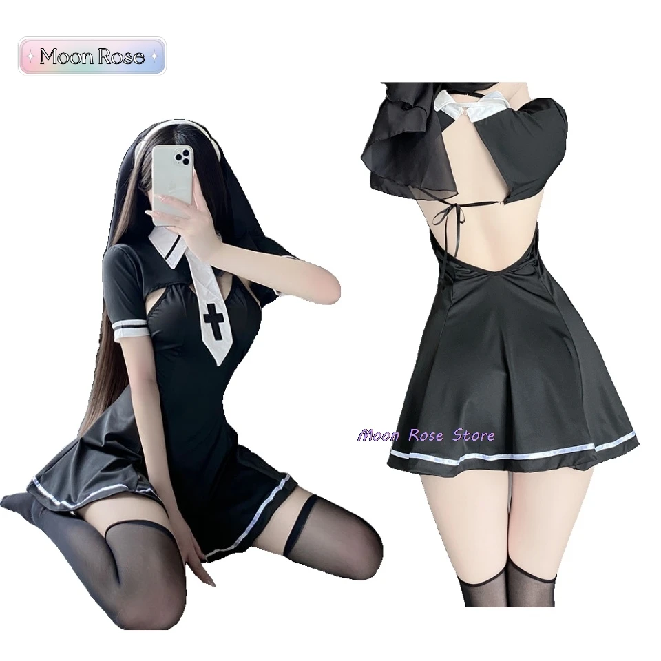 

Disfraz Mujer Sexy Nun Costume Women Cosplay Lingerie Gothic Maid Dress Anime Roleplay Halloween Carnival Outfits Tassel Black