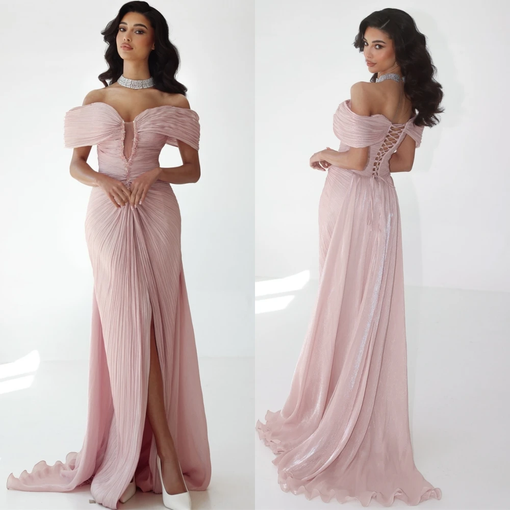 

Customized Temperament Chiffon Strapless Evening Dress Graceful Off the Shoulder Prom Dress Fashion Special Occasion Gowns