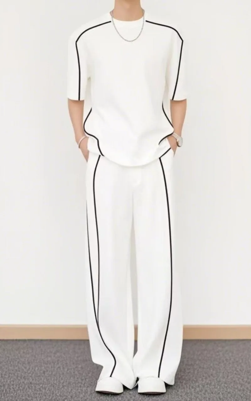 

Мужской летний спортивный комплект: футболка с коротким рукавом, баскетбольная майка, повседневные брюки, модный корейский стиль, комплект из двух предметов