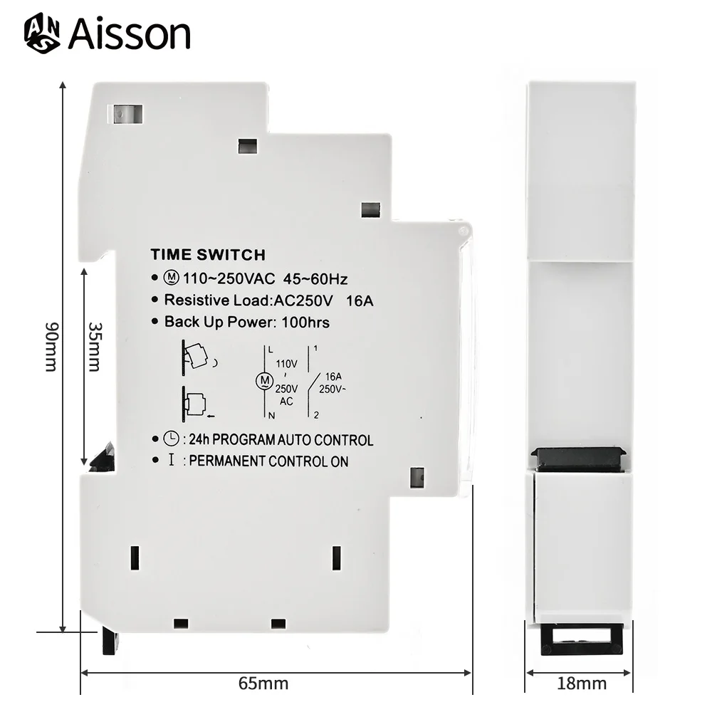 SUL180 DIN Rail Time Switch Mechanical Timer Switch 24 Hours Programmable Timer Control Time Switch 220VAC 16A