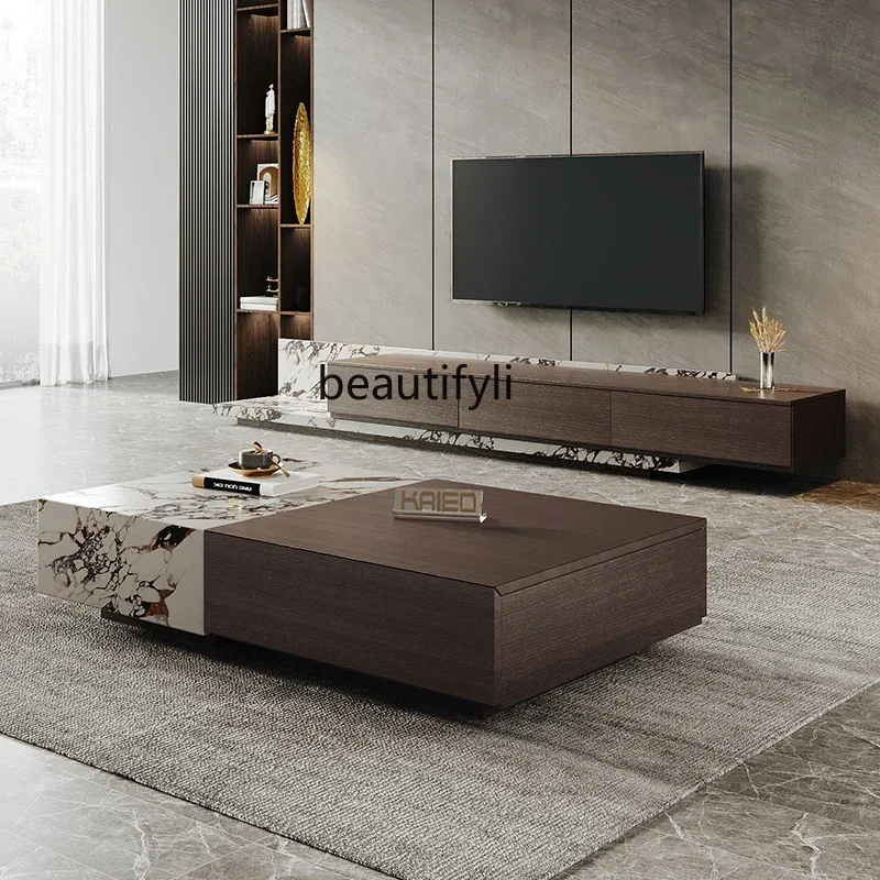 

Wabi Sand Wind Living Room Coffee Table TV Cabinet Combination Light Luxury Slate Floor Cabinet Luxury Living Room Furniture