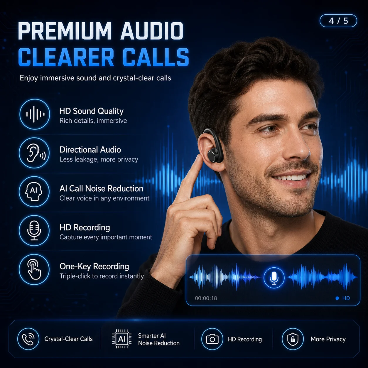 2026 AI Camera Headphones 8MP HD Photos 1080P Stabilized Video Real-Time Translation Voice Recording Bluetooth Calls Headphones view 5