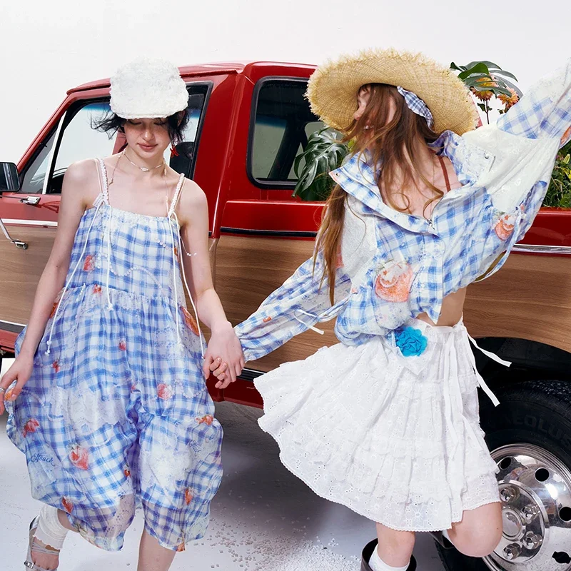 ELFSACK Kleid mit Perlenbesatz und gewebten Trägern, süßes, gewebtes A-Linien-Midi-Sommerkleid
