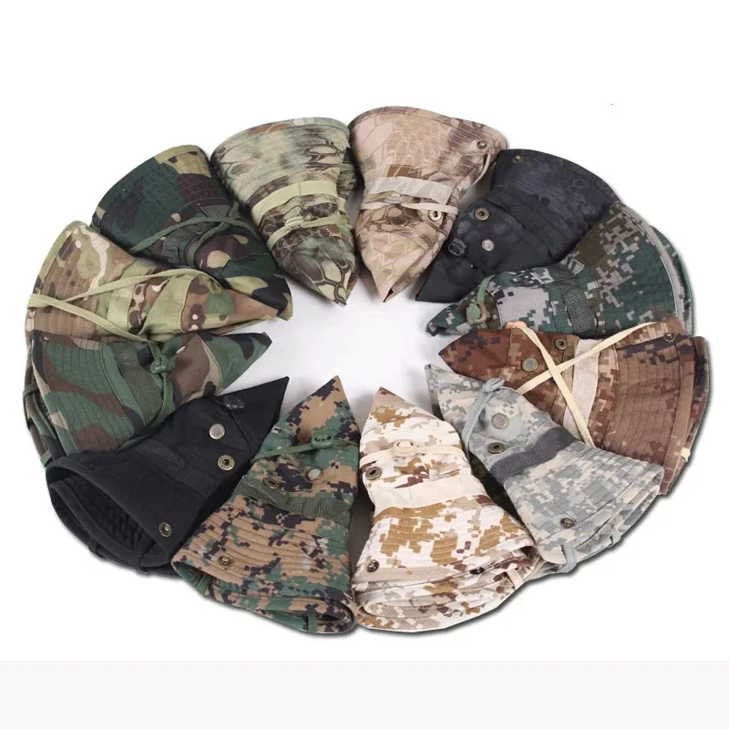 Summer Outdoor Boonie Hat Caps Bucket Hats Panama Summer Cap Hunting Hiking Outdoor Camo Caps Men